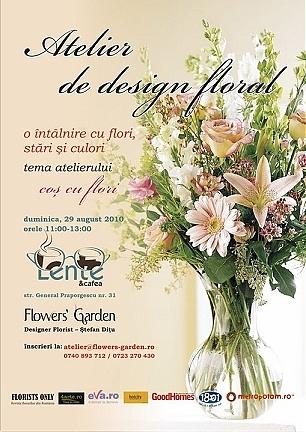 poze atelier de design floral cos cu flori