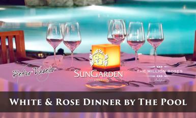 poze white rose dinner by the pool 